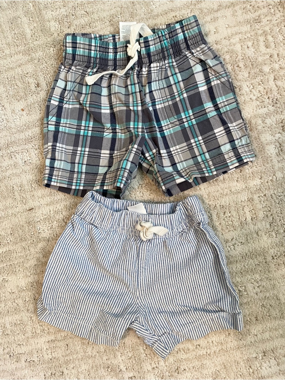 Carter's Plaid and Seersucker Shorts - Blue, Gray, White - Set of 2 - 9M